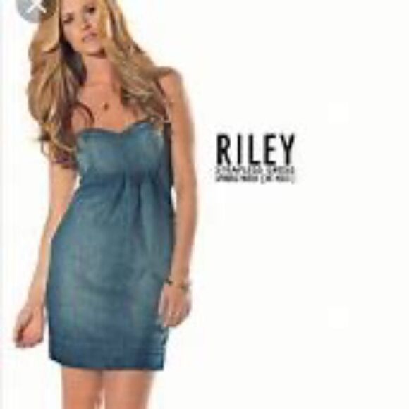 Anthro Level 99 Denim Strapless Dress Sz S - Picture 1 of 6